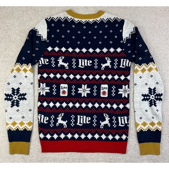Miller Lite Ugly Christmas Sweater Men's Small Snow Globe Holiday Beer All Over - Picture 3 of 7
